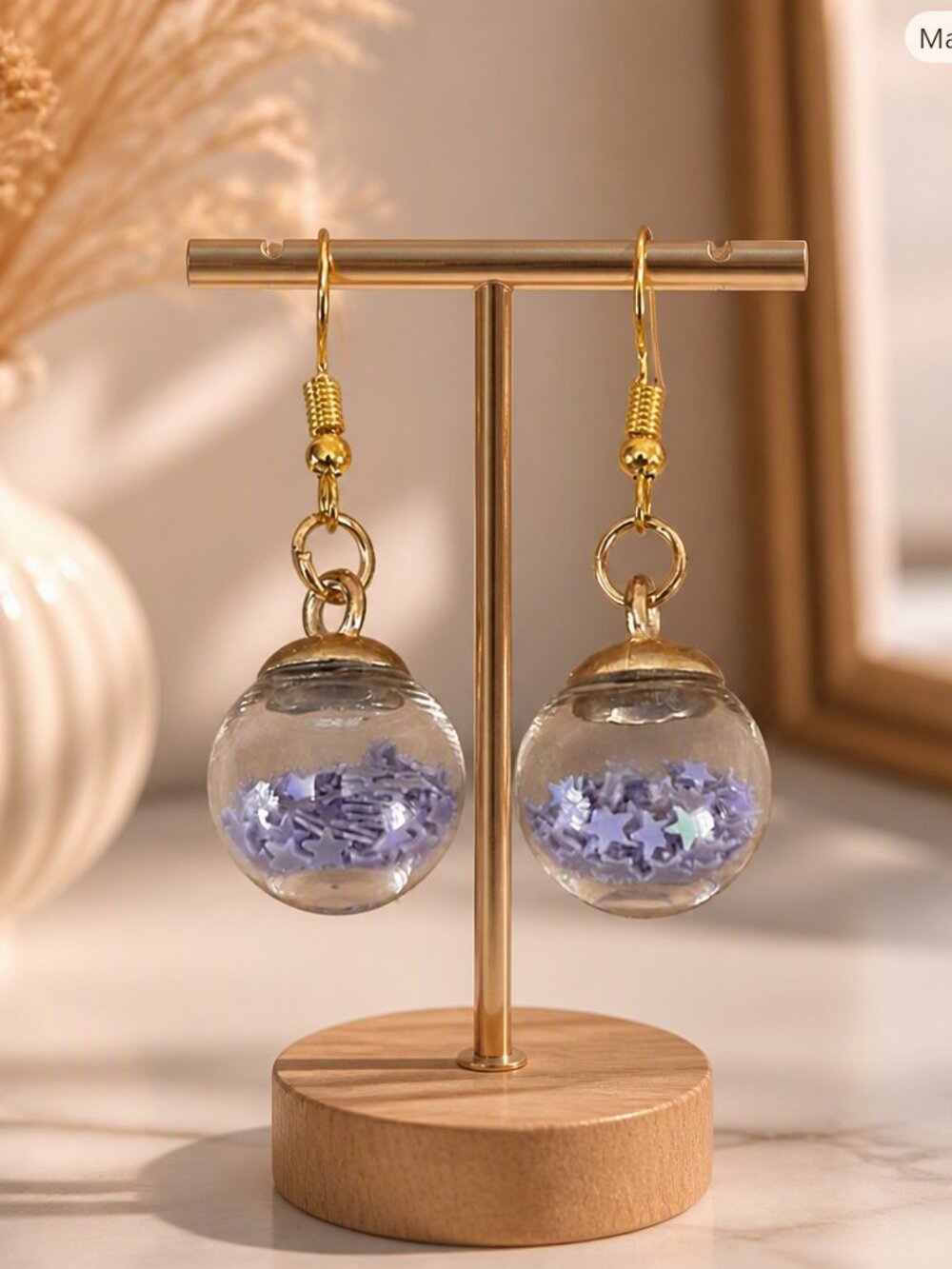 Elegant Gold & Purple Glass Earrings NWOT